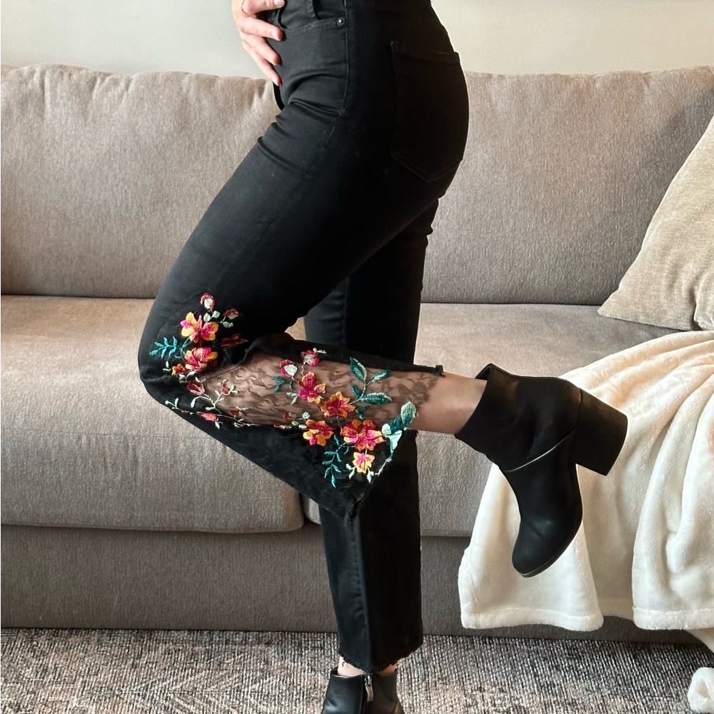 Free People Lace & Denim Flare Pants